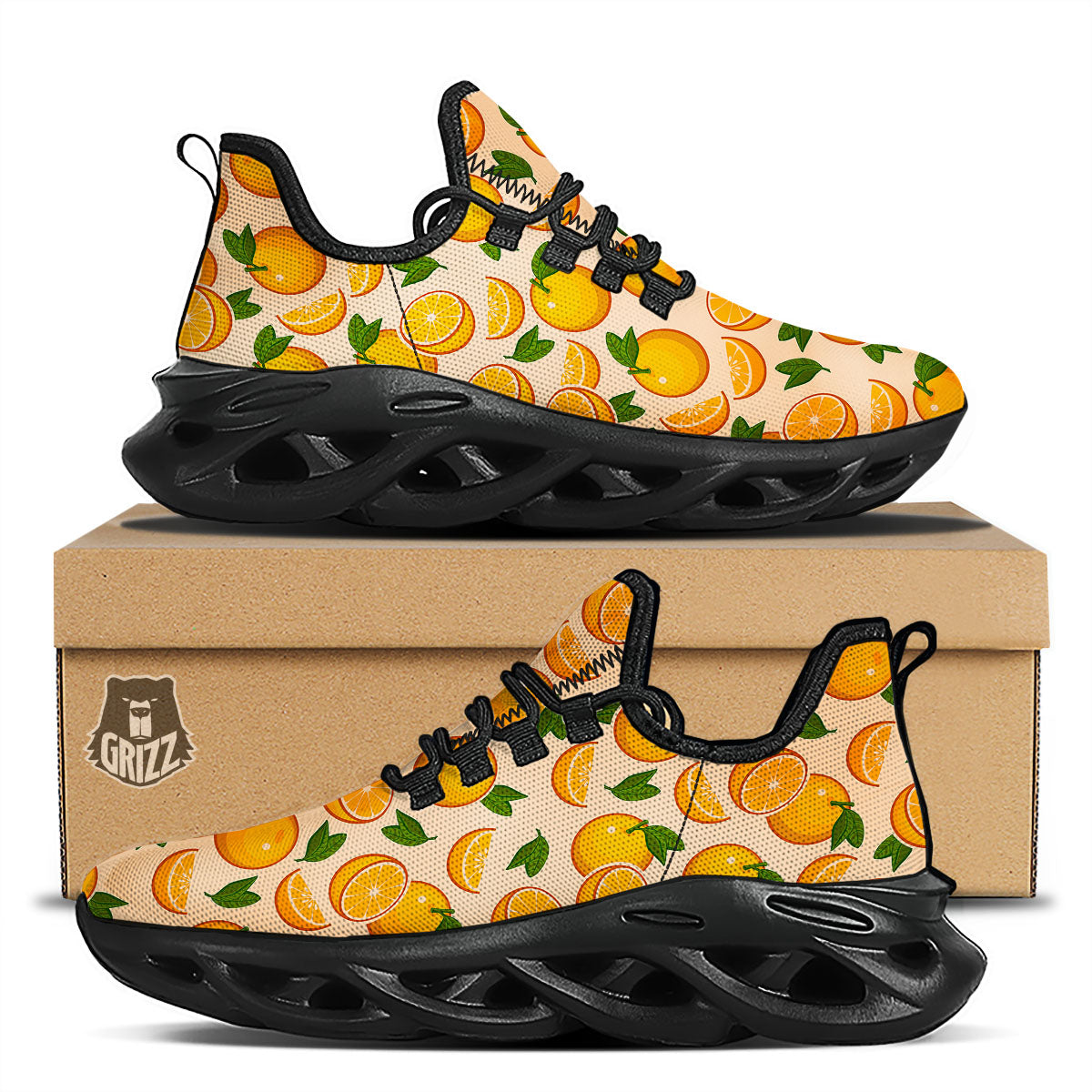Fruit Orange Print Pattern Black Running Shoes-grizzshop