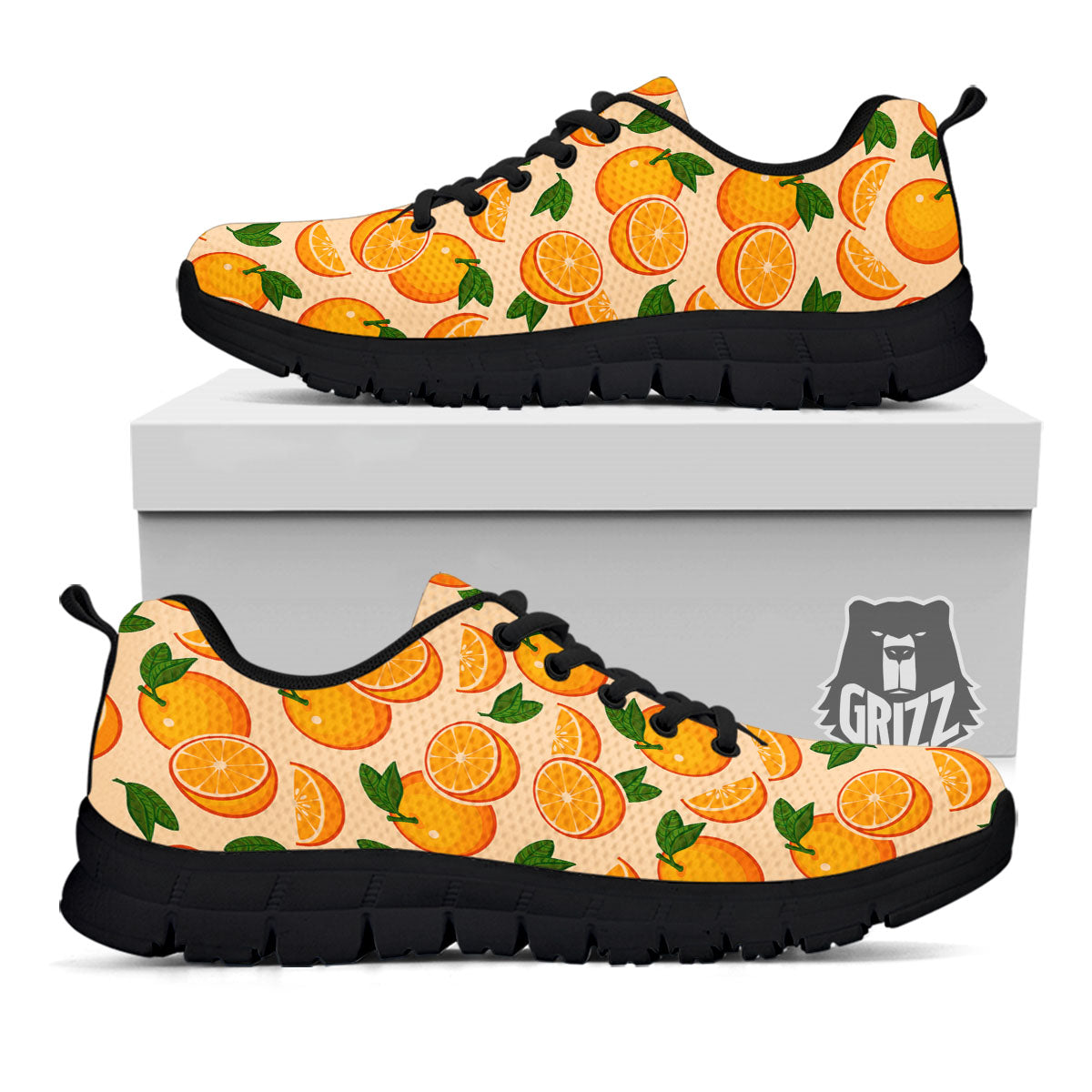 Fruit Orange Print Pattern Black Sneaker-grizzshop