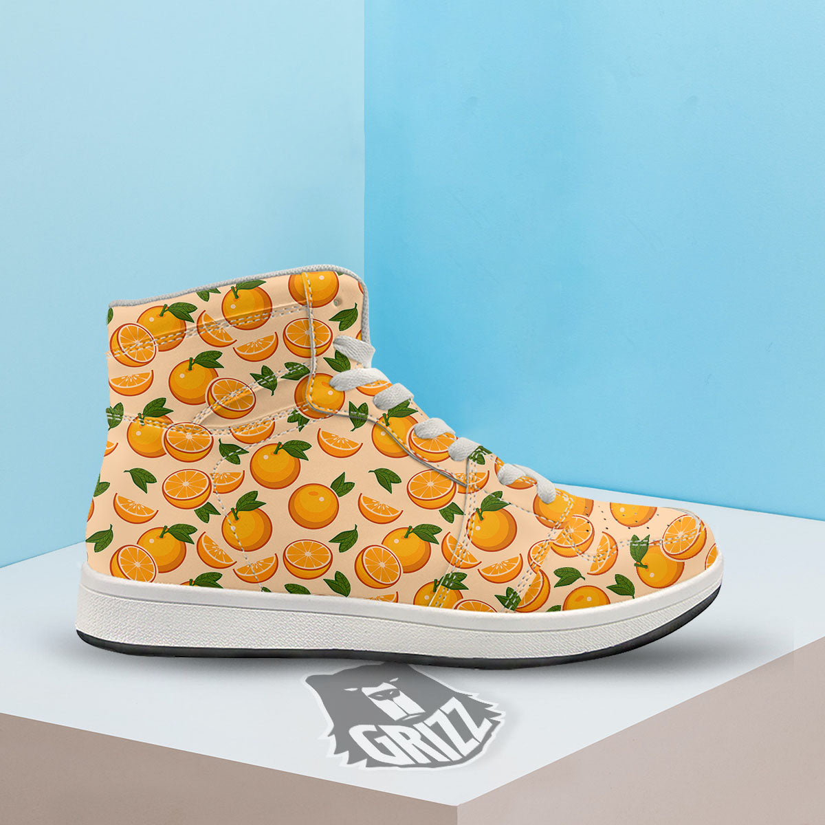 Fruit Orange Print Pattern High Top Sneakers-grizzshop