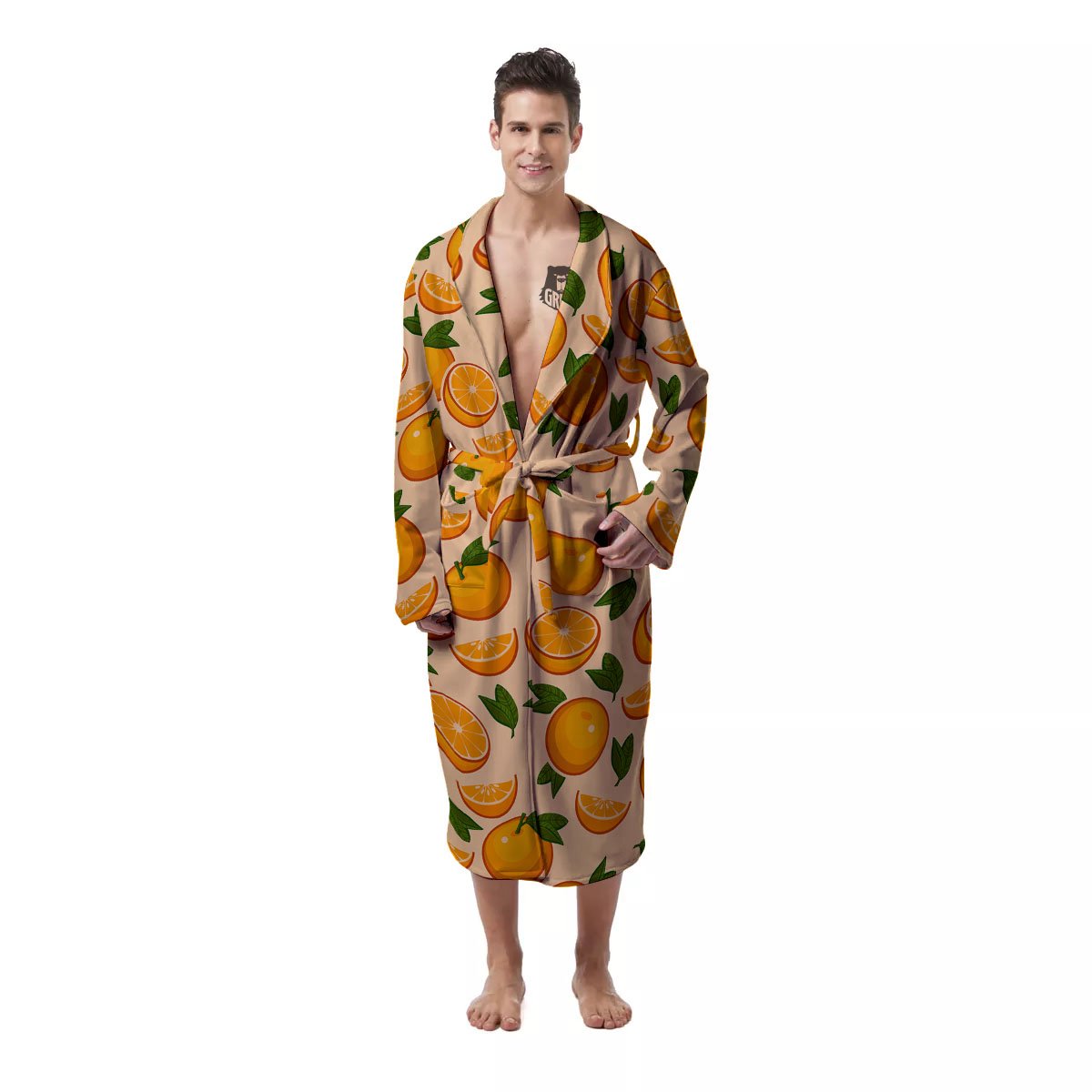 Fruit Orange Print Pattern Men's Robe-grizzshop