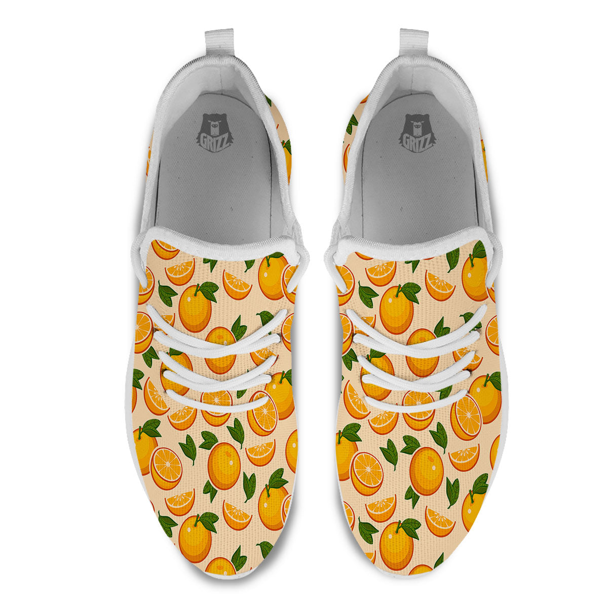 Fruit Orange Print Pattern White Athletic Shoes-grizzshop