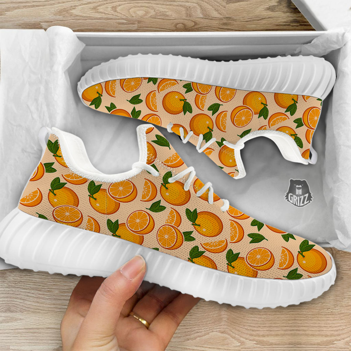 Fruit Orange Print Pattern White Walking Shoes-grizzshop