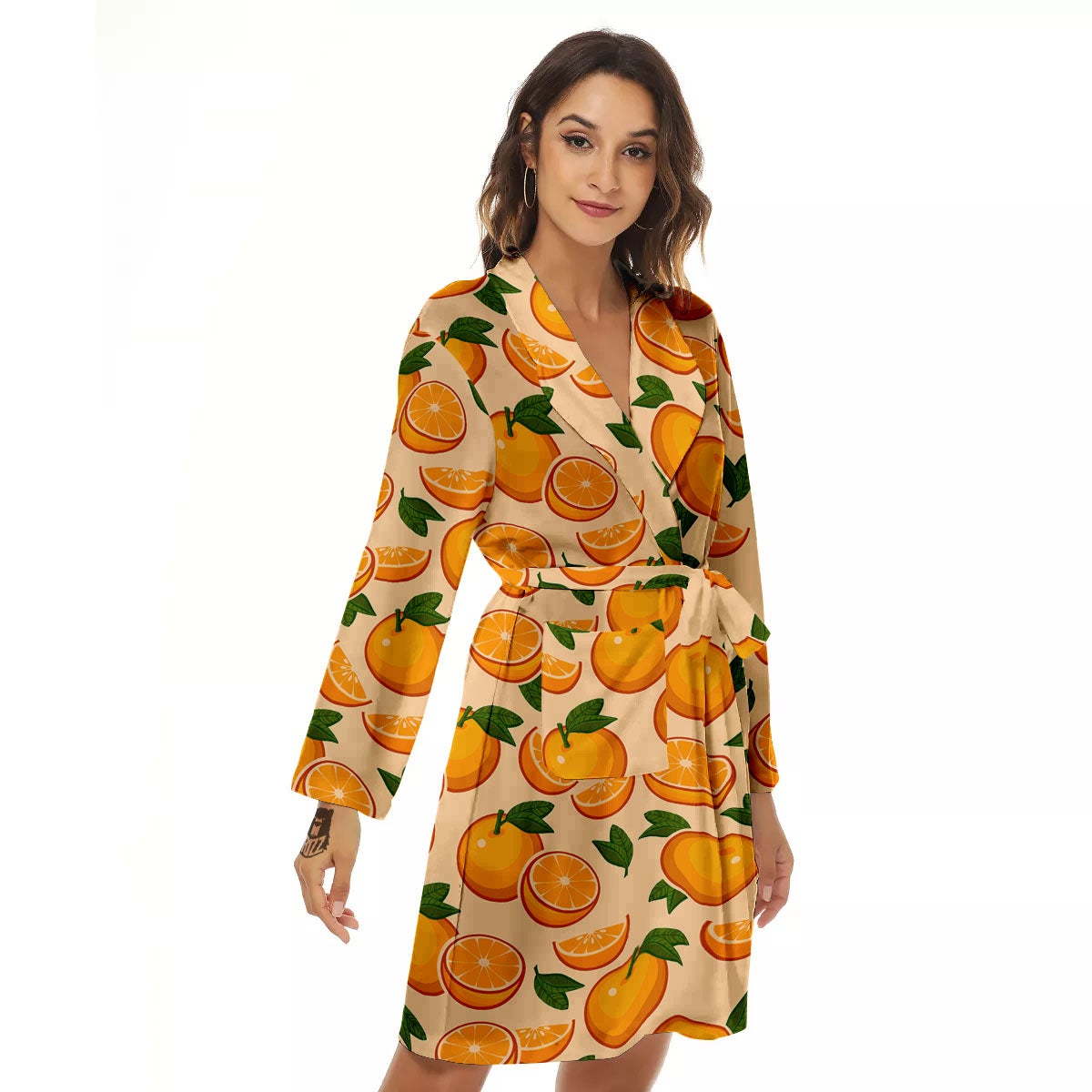 Fruit Orange Print Pattern Women's Robe-grizzshop