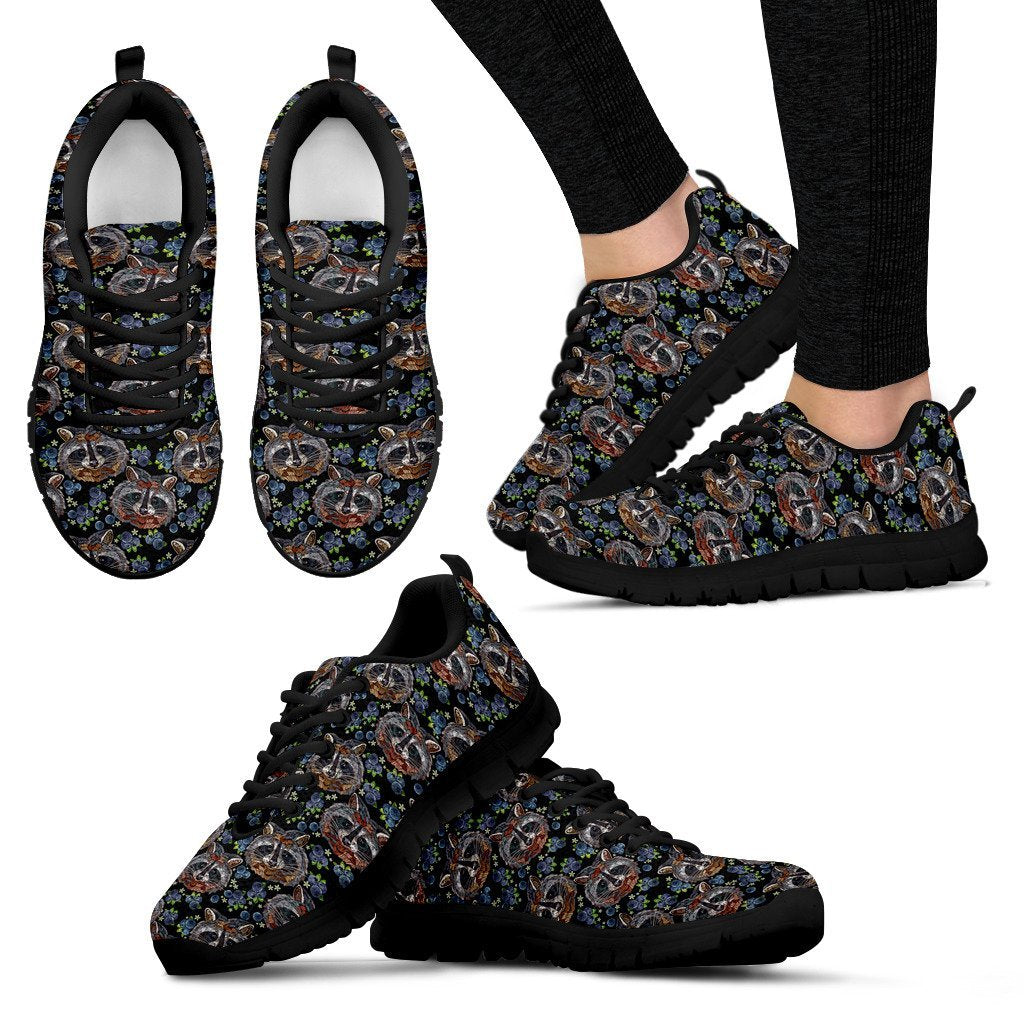 Fruit Raccoon Pattern Print Black Sneaker Shoes For Men Women-grizzshop