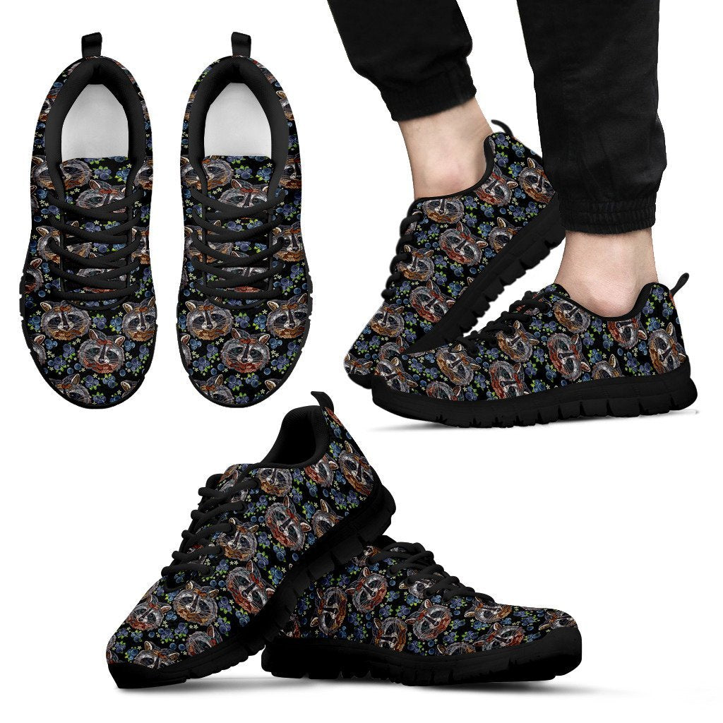 Fruit Raccoon Pattern Print Black Sneaker Shoes For Men Women-grizzshop