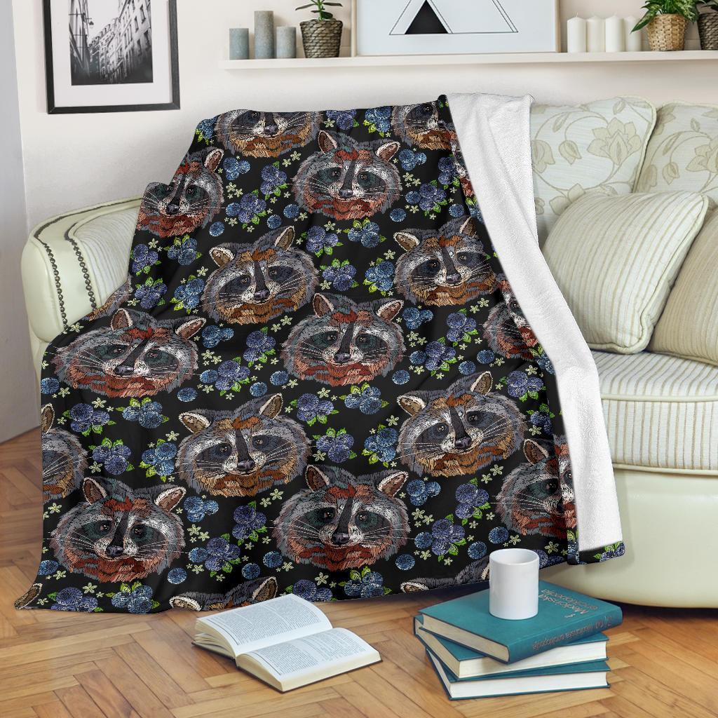 Fruit Raccoon Pattern Print Blanket-grizzshop