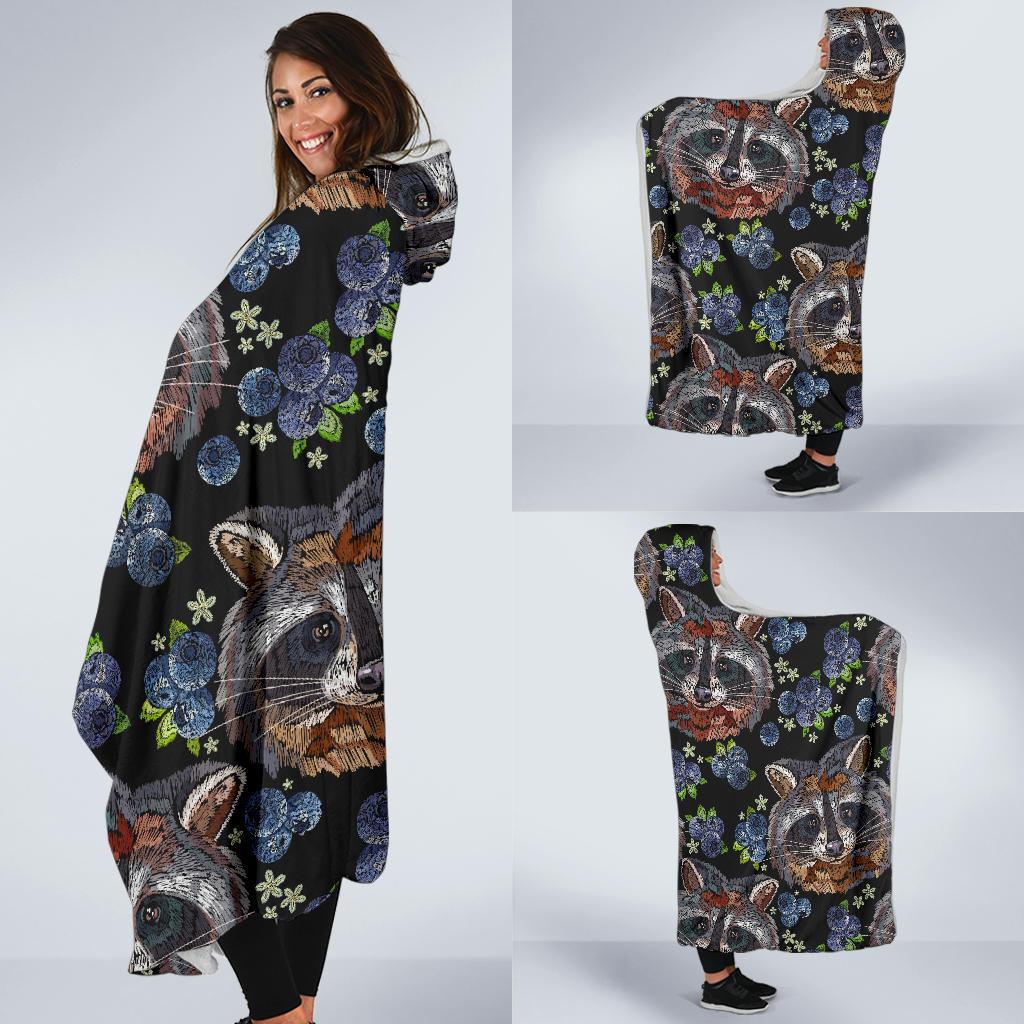 Fruit Raccoon Pattern Print Hooded Blanket-grizzshop