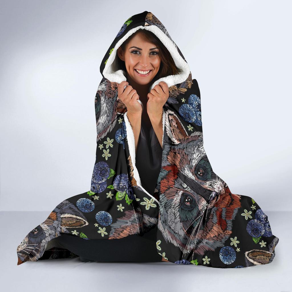 Fruit Raccoon Pattern Print Hooded Blanket-grizzshop