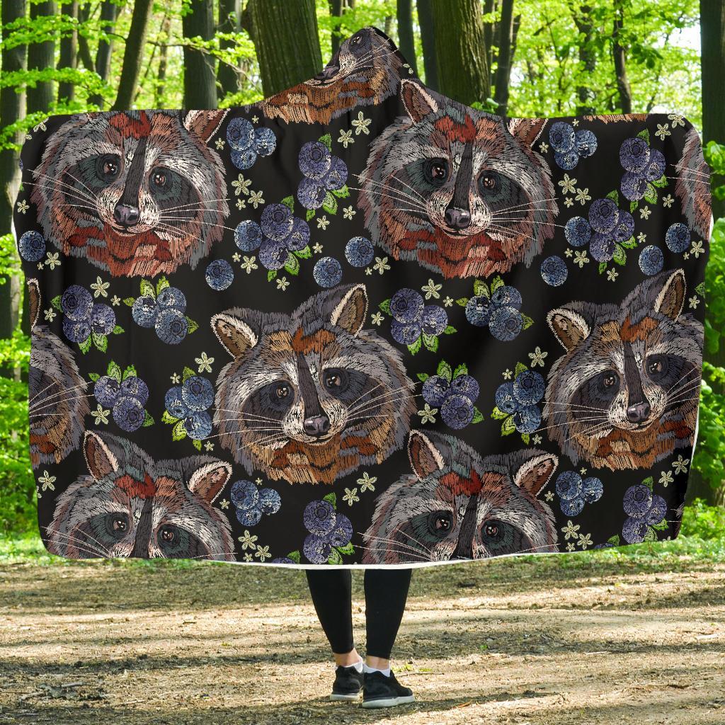 Fruit Raccoon Pattern Print Hooded Blanket-grizzshop