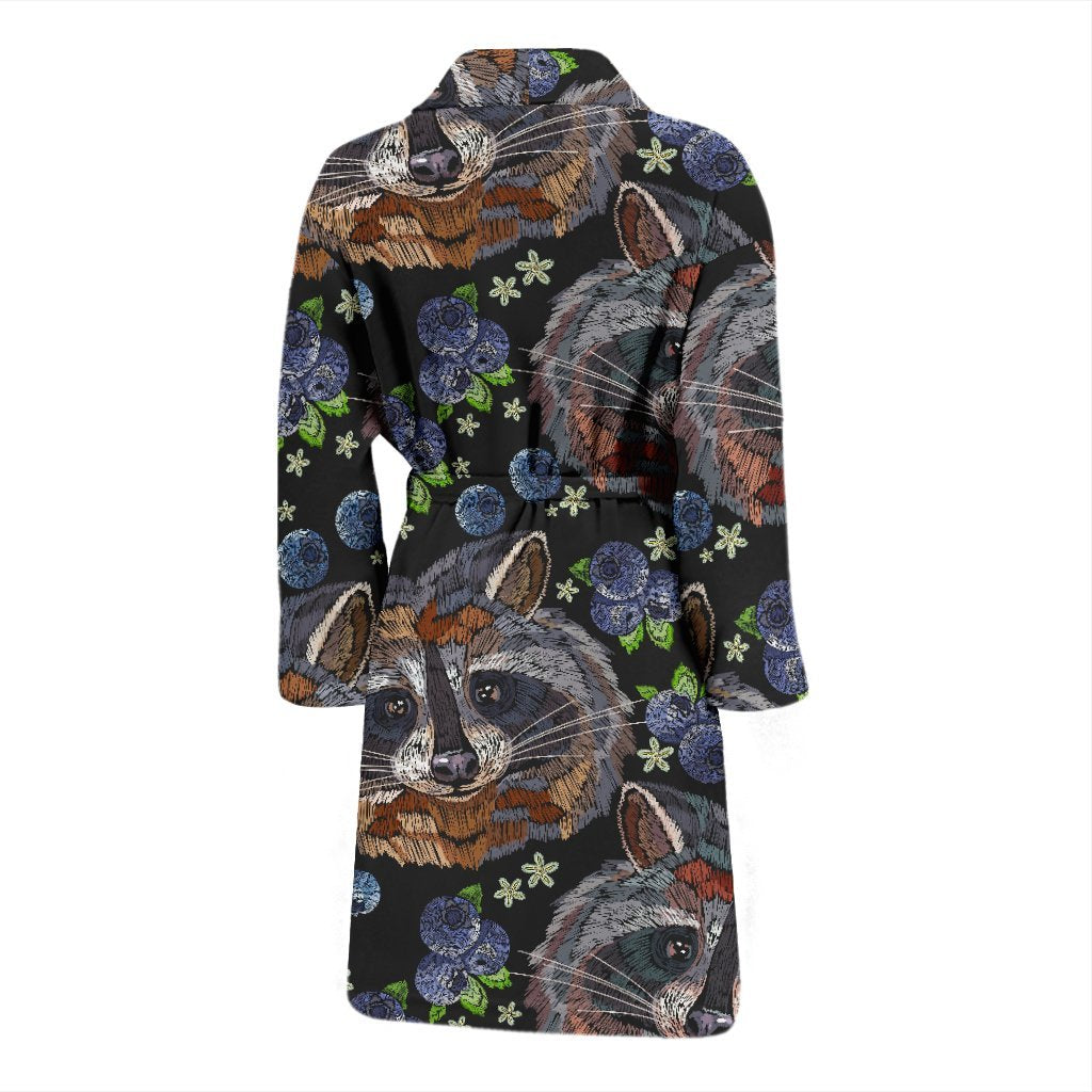 Fruit Raccoon Pattern Print Men Long Robe-grizzshop