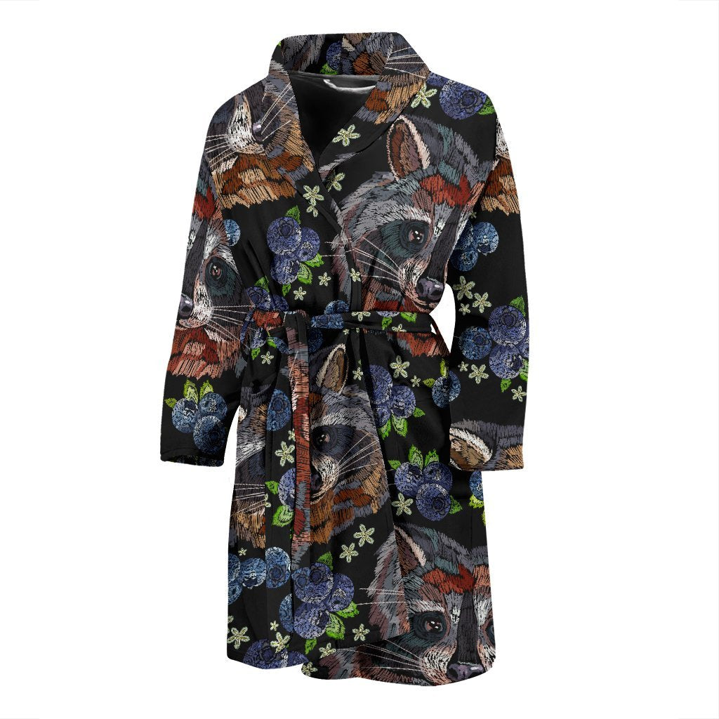 Fruit Raccoon Pattern Print Men Long Robe-grizzshop