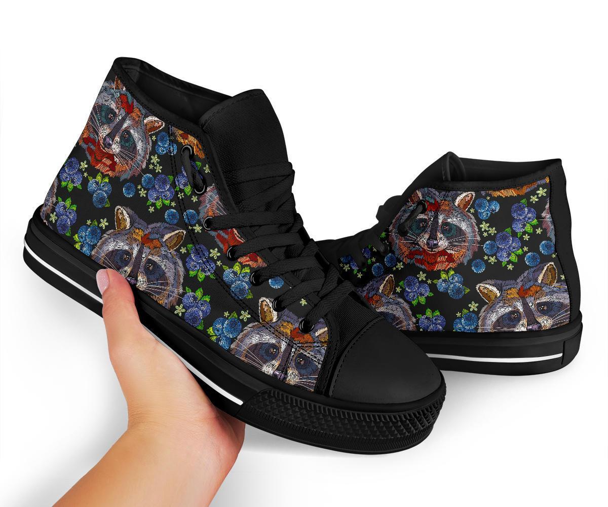 Fruit Raccoon Pattern Print Men Women's High Top Shoes-grizzshop