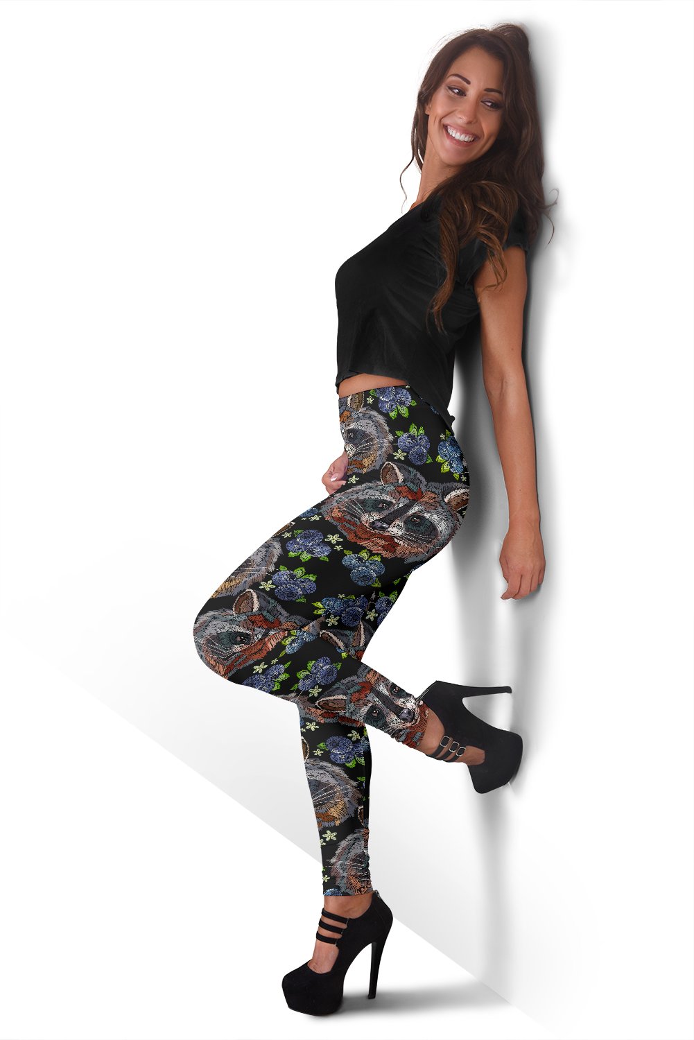 Fruit Raccoon Print Pattern Women Leggings-grizzshop