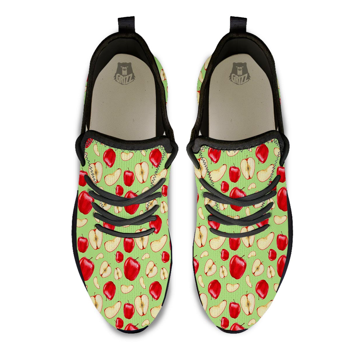 Fruit Red Apple Print Pattern Black Athletic Shoes-grizzshop
