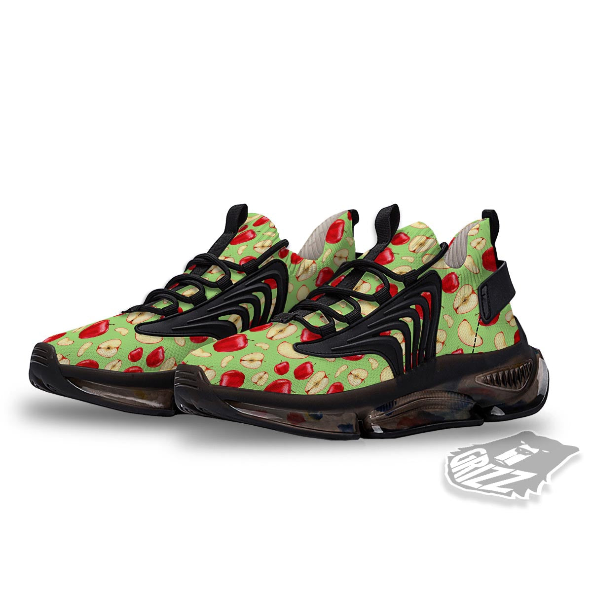 Fruit Red Apple Print Pattern Black Gym Shoes-grizzshop