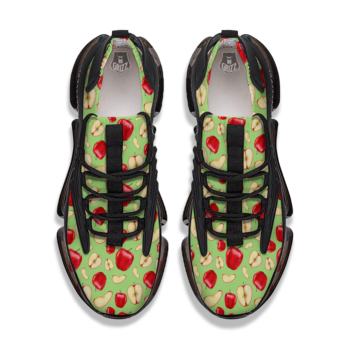Fruit Red Apple Print Pattern Black Gym Shoes-grizzshop