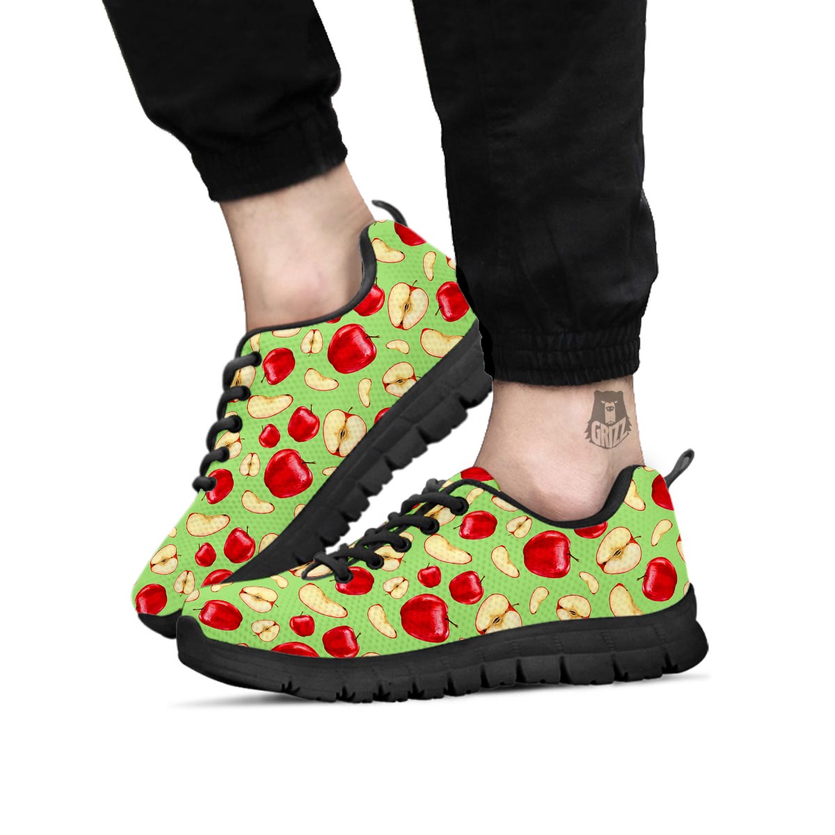 Fruit Red Apple Print Pattern Black Sneaker-grizzshop