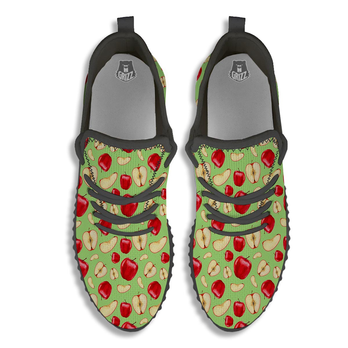 Fruit Red Apple Print Pattern Black Walking Shoes-grizzshop