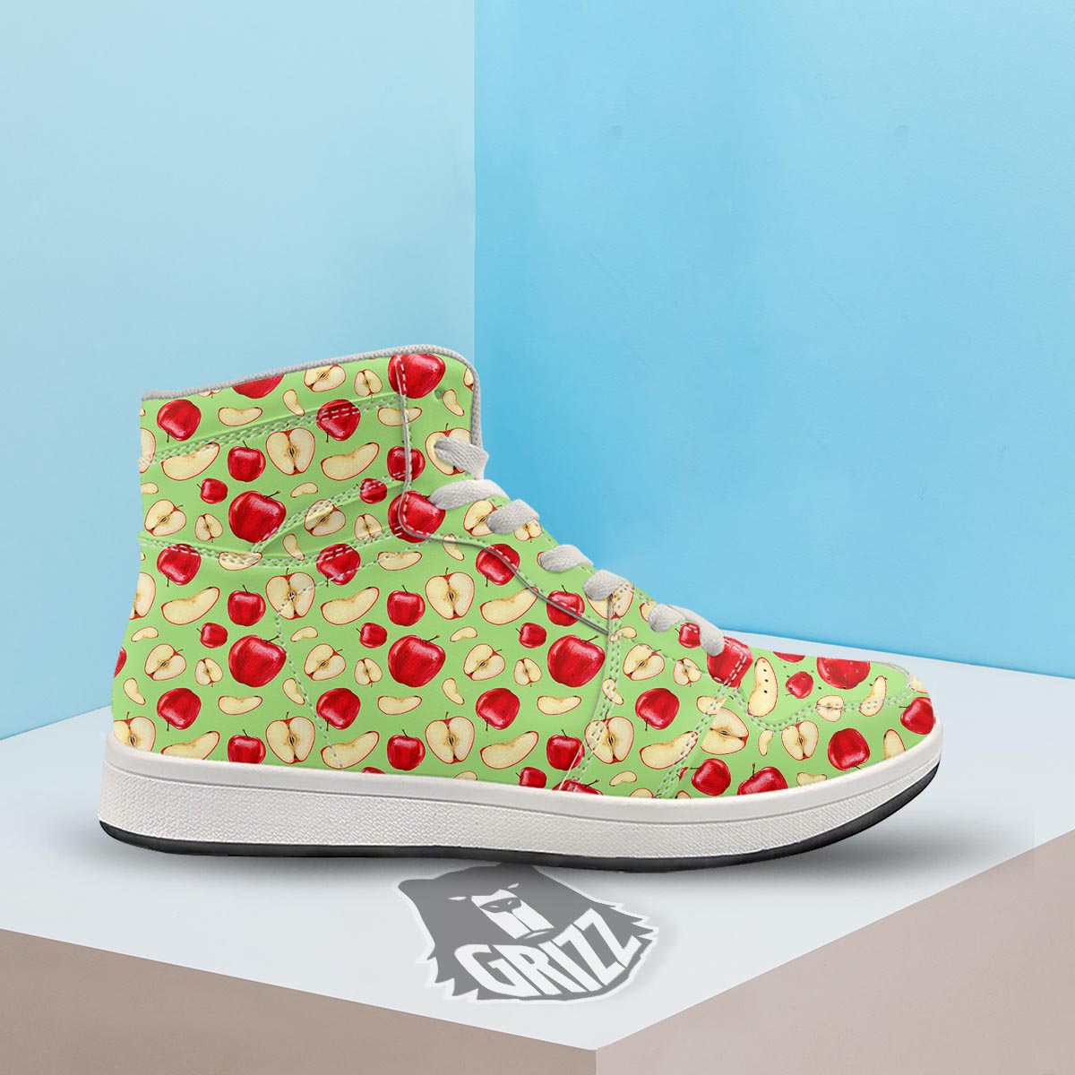 Fruit Red Apple Print Pattern High Top Sneakers-grizzshop