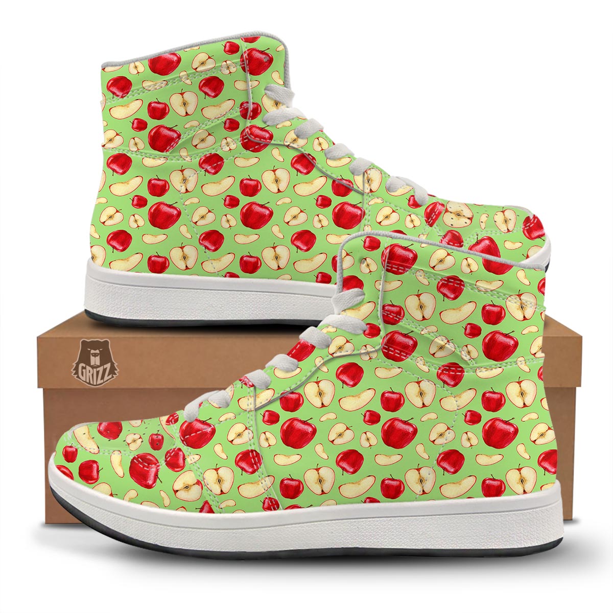 Fruit Red Apple Print Pattern High Top Sneakers-grizzshop