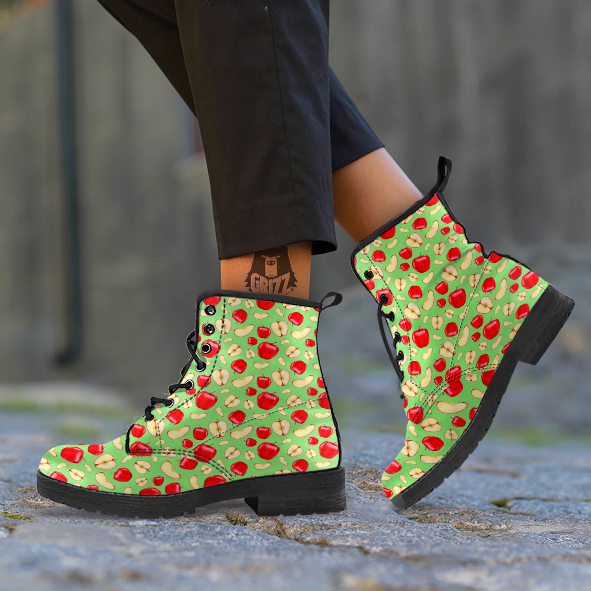 Fruit Red Apple Print Pattern Leather Boots-grizzshop
