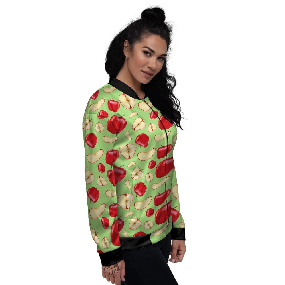 Fruit Red Apple Print Pattern Women's Bomber Jacket-grizzshop