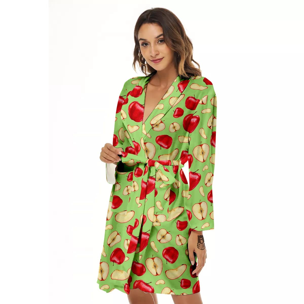 Fruit Red Apple Print Pattern Women's Robe-grizzshop