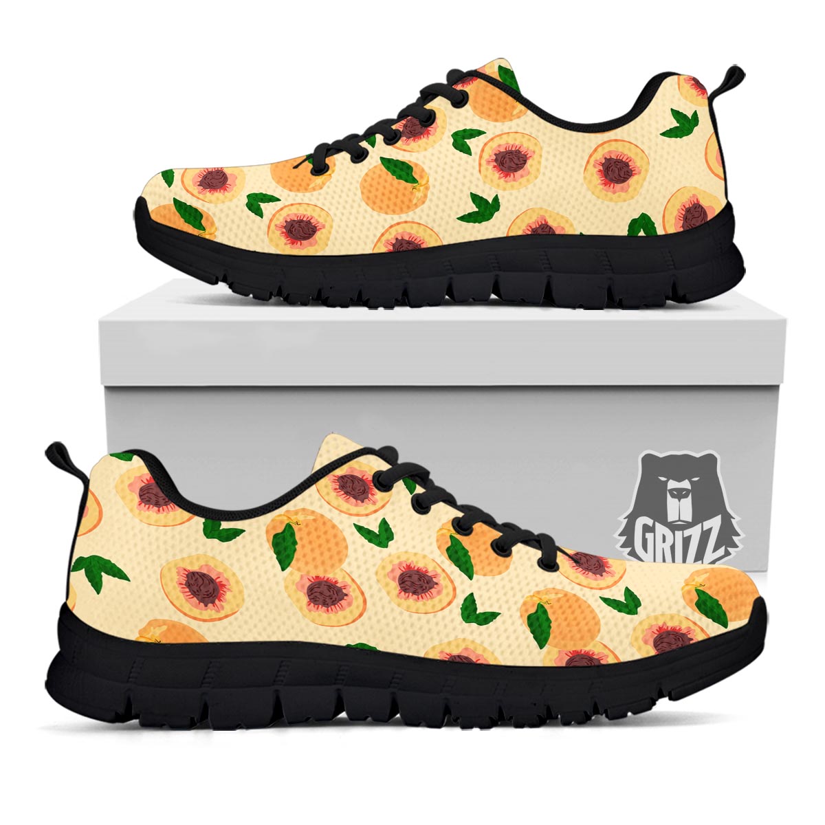 Fruit Ripe Apricot Print Pattern Black Sneaker-grizzshop