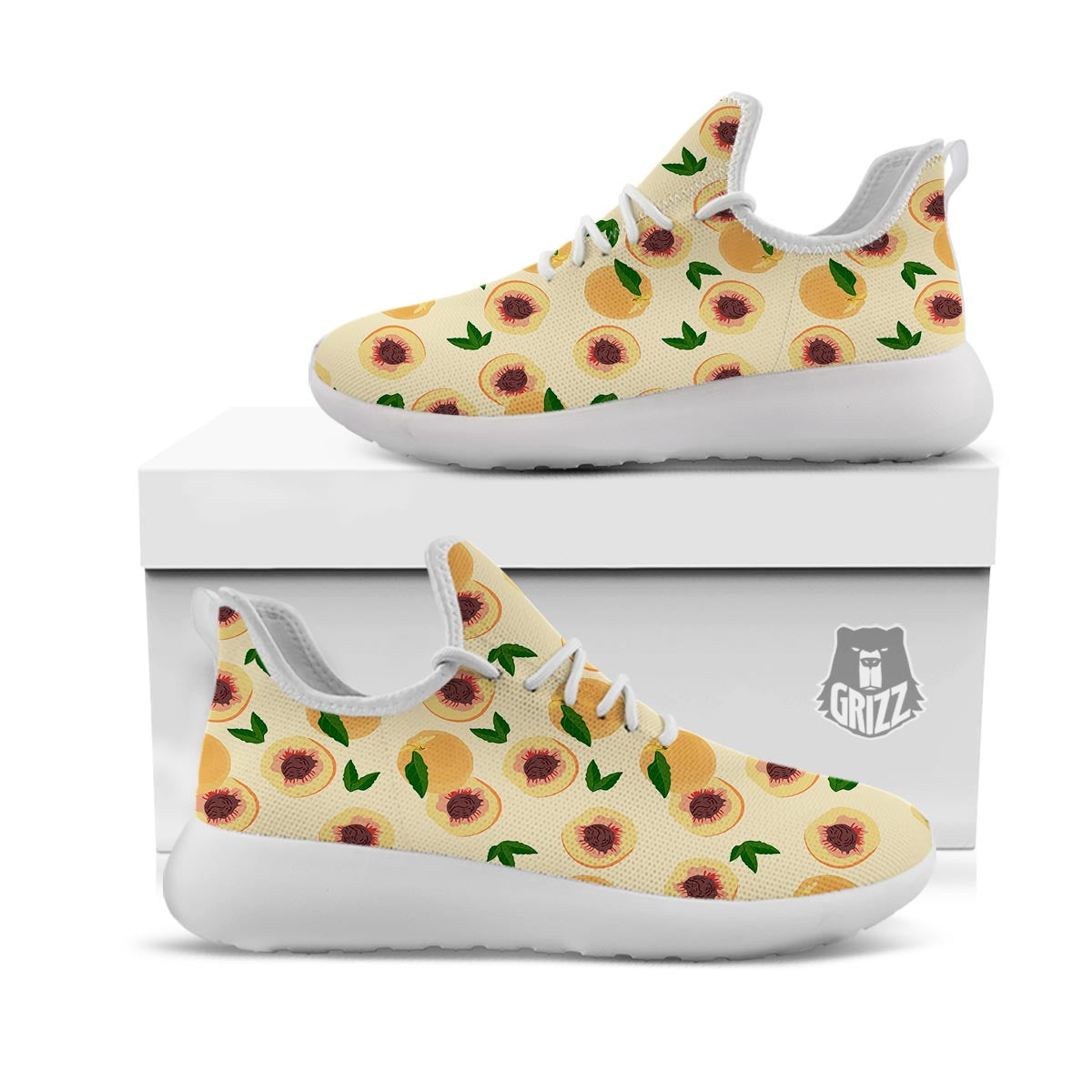 Fruit Ripe Apricot Print Pattern White Athletic Shoes-grizzshop