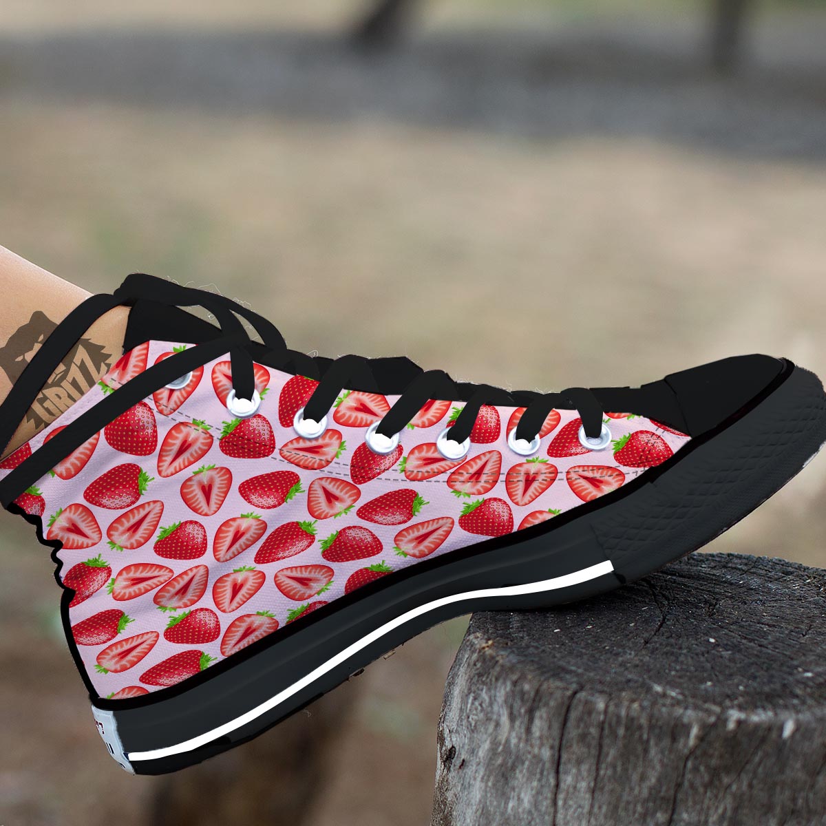 Fruit Strawberry Print Pattern Black High Top Shoes-grizzshop