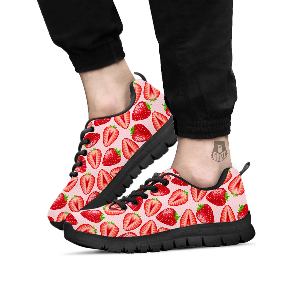 Fruit Strawberry Print Pattern Black Sneaker-grizzshop