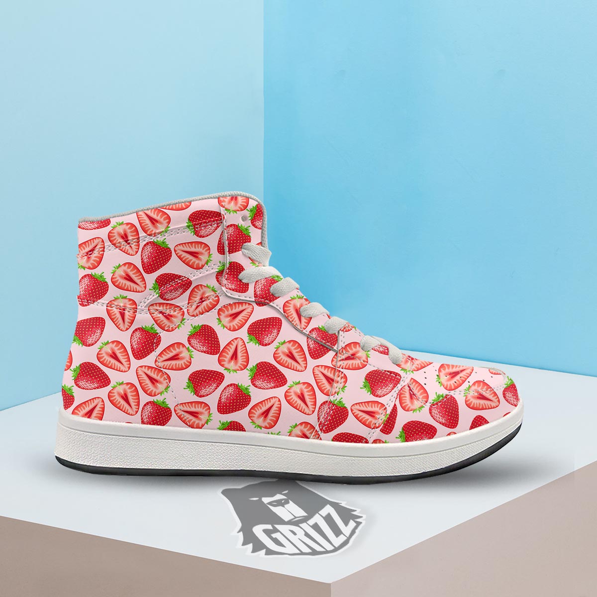 Fruit Strawberry Print Pattern High Top Sneakers-grizzshop