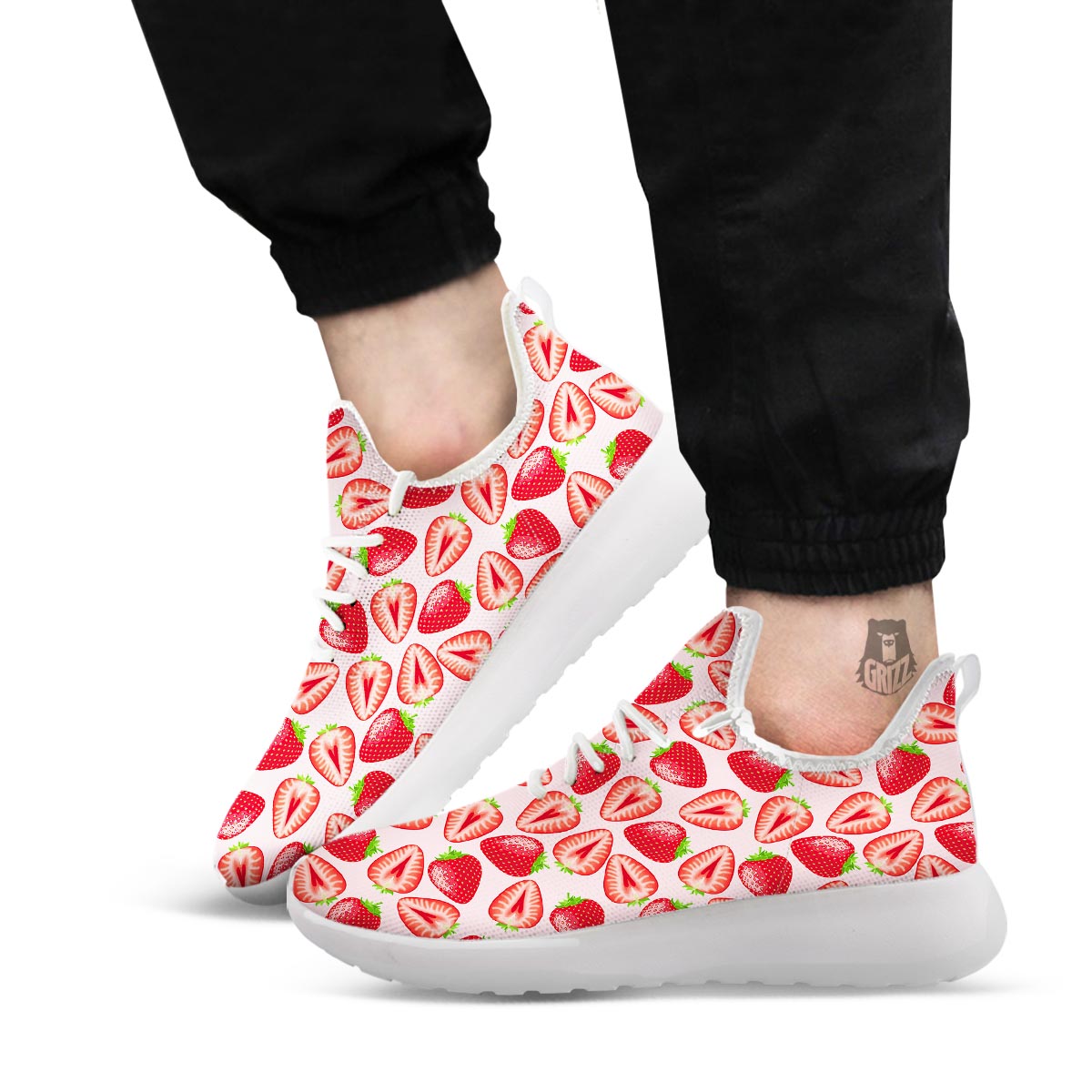 Fruit Strawberry Print Pattern White Athletic Shoes-grizzshop