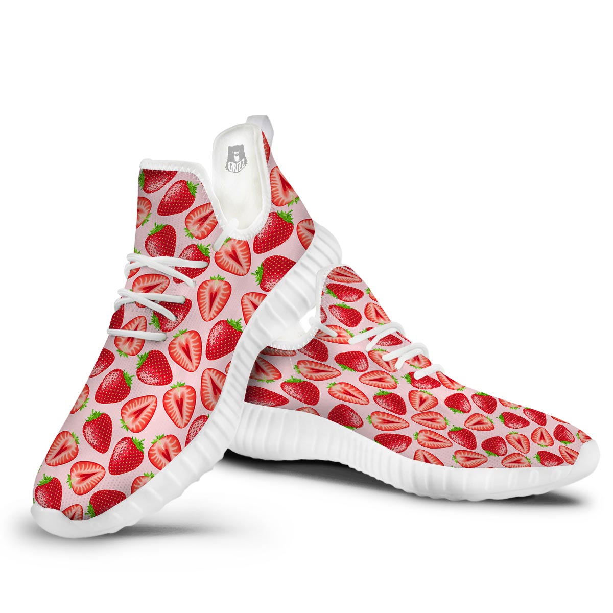 Fruit Strawberry Print Pattern White Walking Shoes-grizzshop