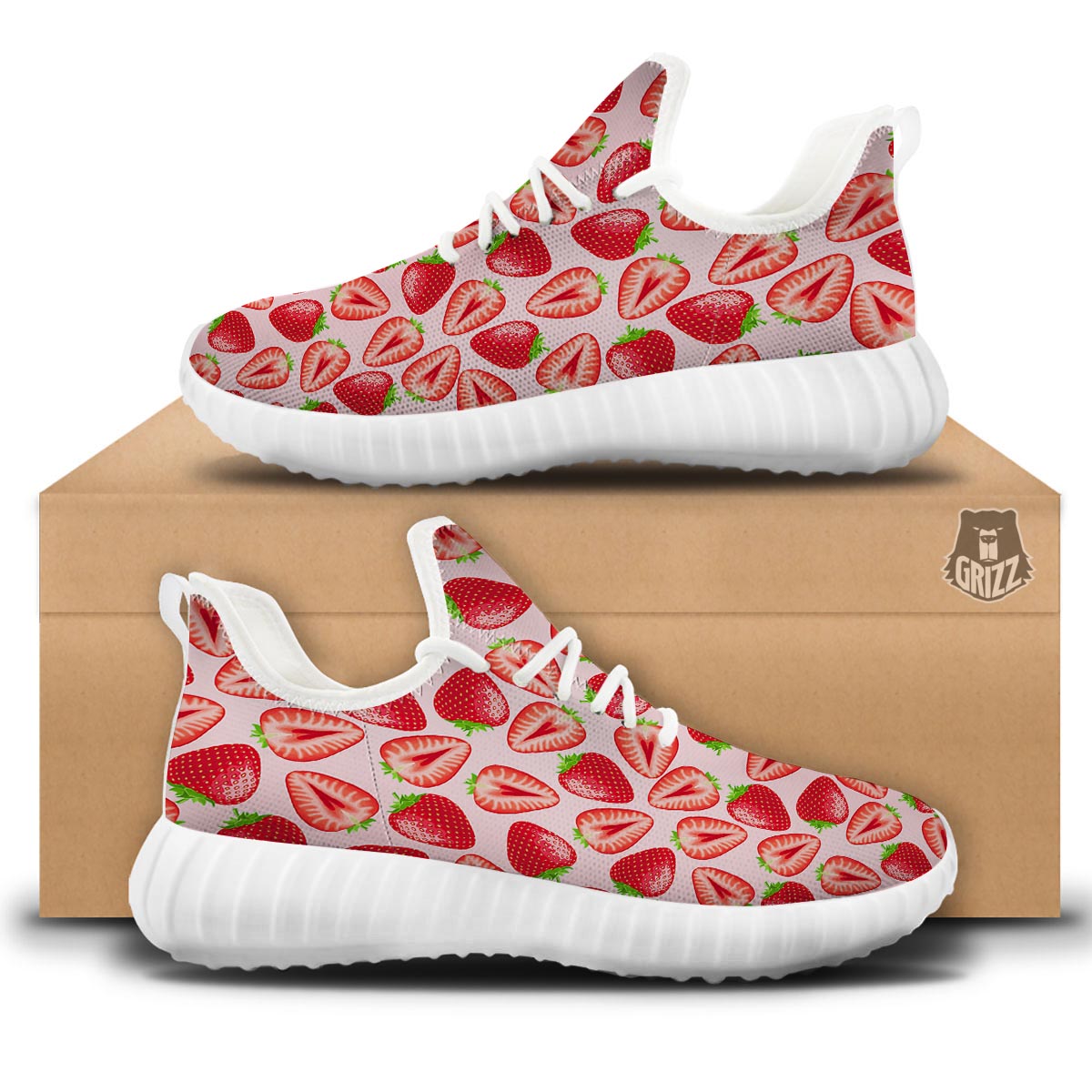 Fruit Strawberry Print Pattern White Walking Shoes-grizzshop