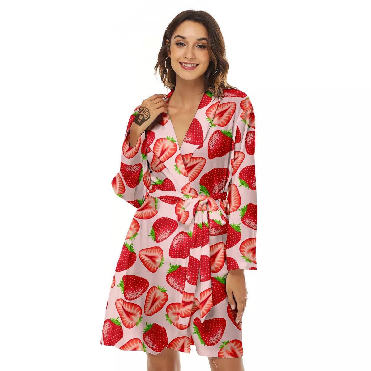 Fruit Strawberry Print Pattern Women's Robe-grizzshop