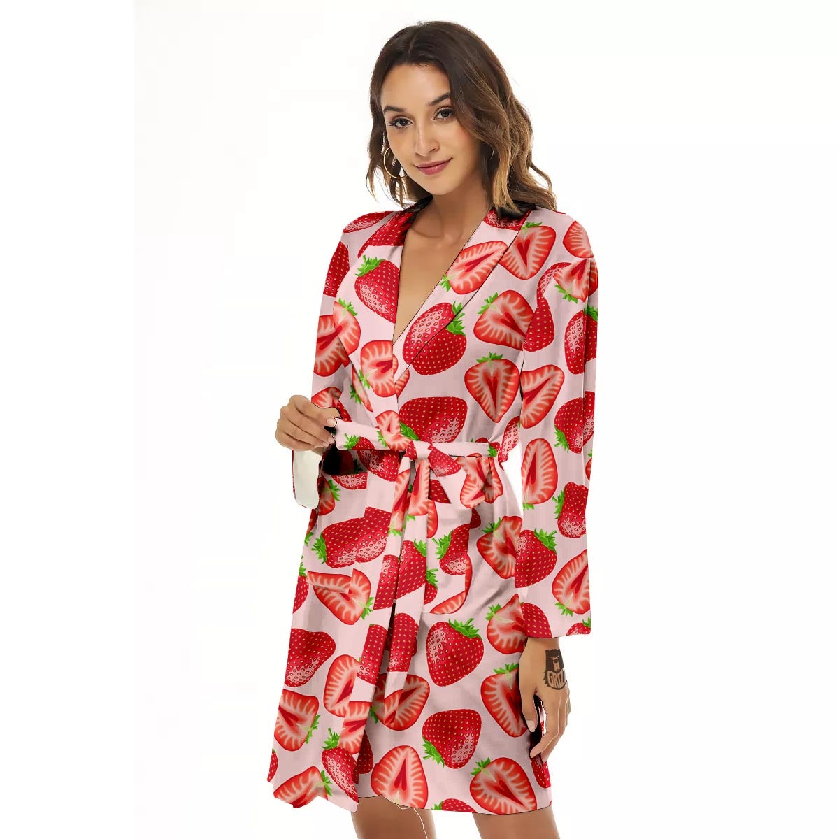 Fruit Strawberry Print Pattern Women's Robe-grizzshop