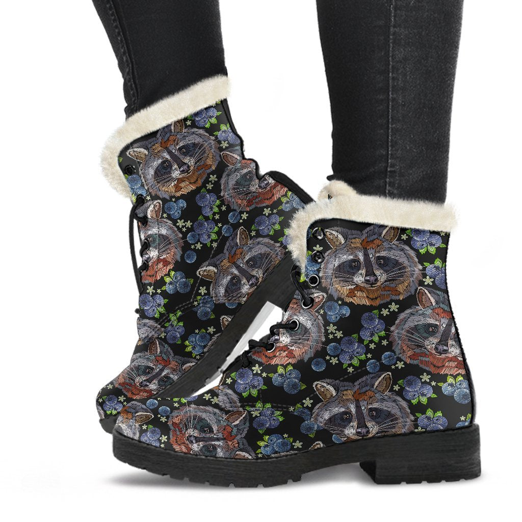 Fruit Raccoon Pattern Print Comfy Winter Boots-grizzshop