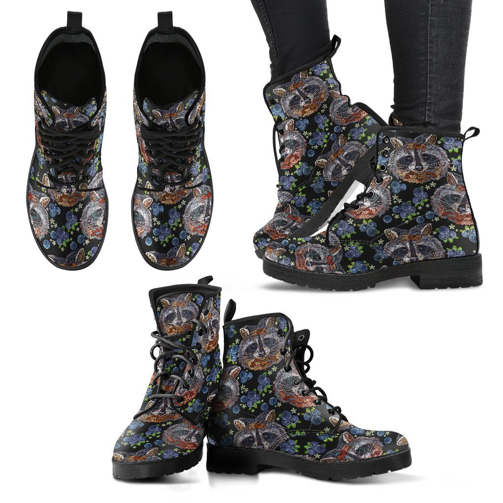 Fruit Raccoon Pattern Print Men Women Leather Boots-grizzshop