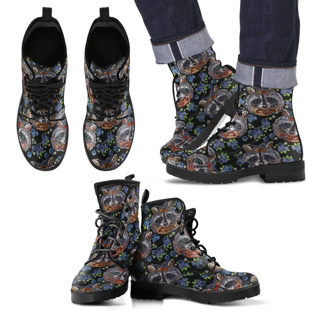 Fruit Raccoon Pattern Print Men Women Leather Boots-grizzshop