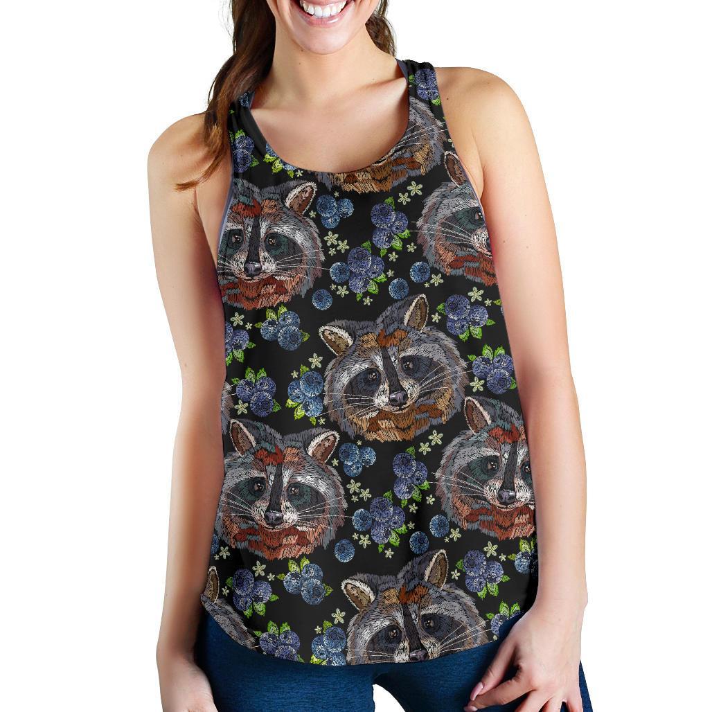 Fruit Raccoon Pattern Print Women's Racerback Tank Tops-grizzshop