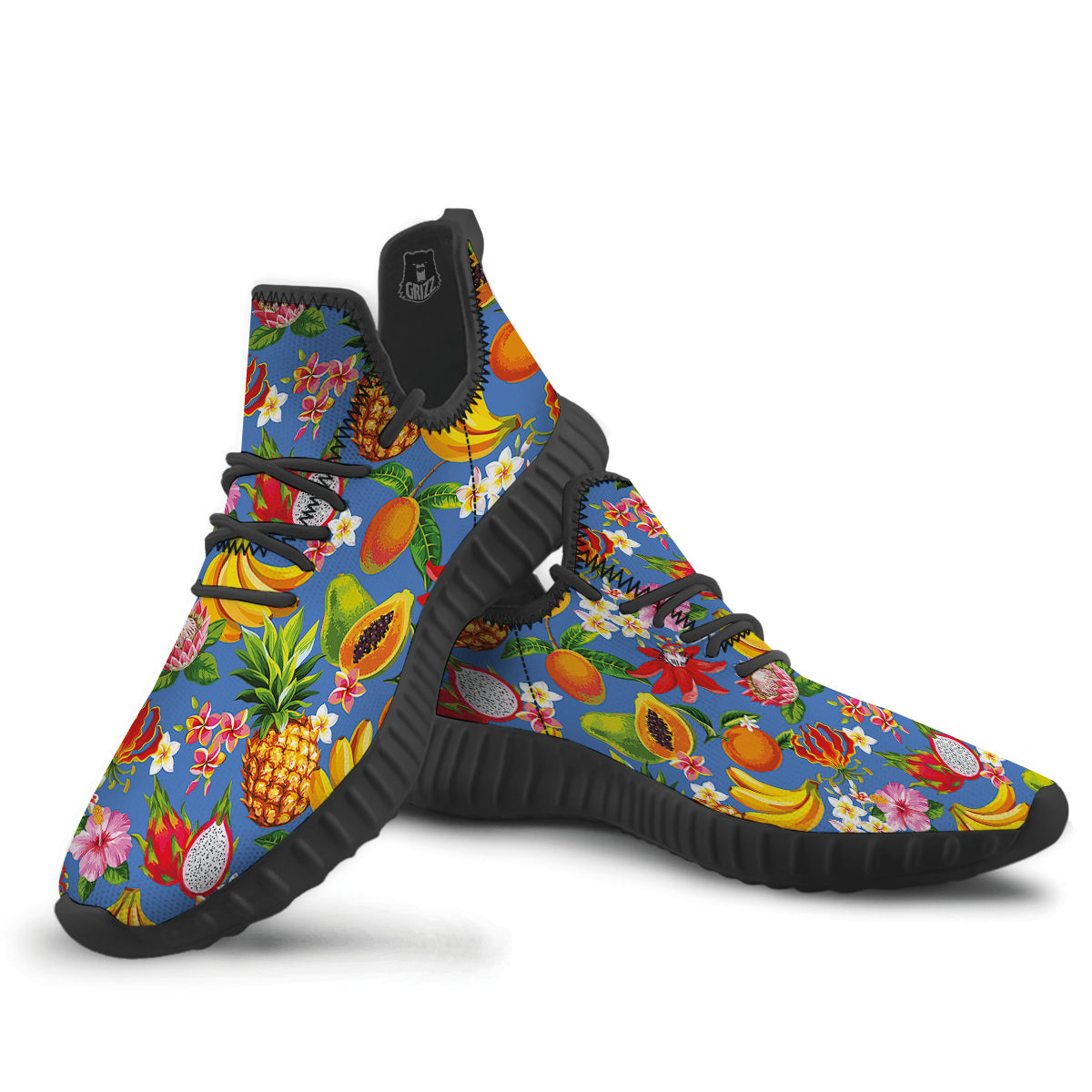Fruits Aloha Tropical Print Pattern Black Walking Shoes-grizzshop