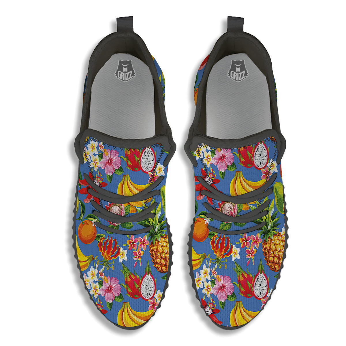 Fruits Aloha Tropical Print Pattern Black Walking Shoes-grizzshop