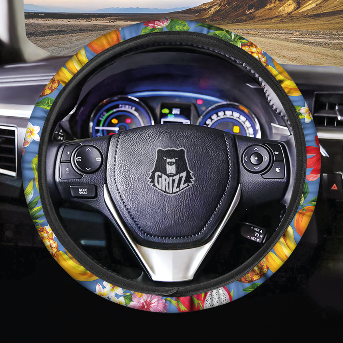 Fruits Aloha Tropical Print Pattern Car Steering Wheel Cover-grizzshop