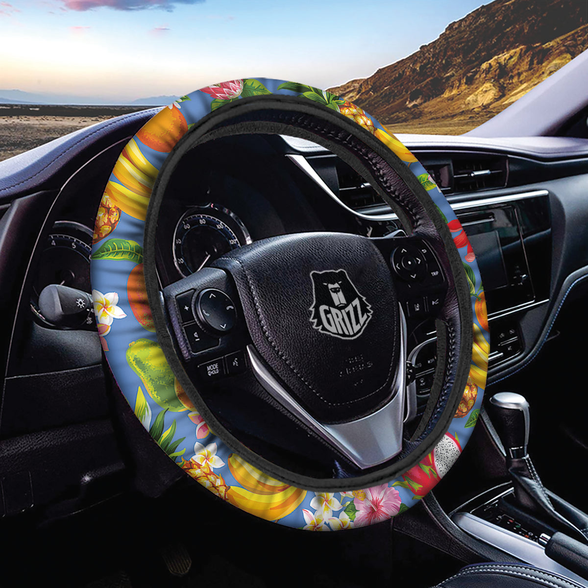 Fruits Aloha Tropical Print Pattern Car Steering Wheel Cover-grizzshop