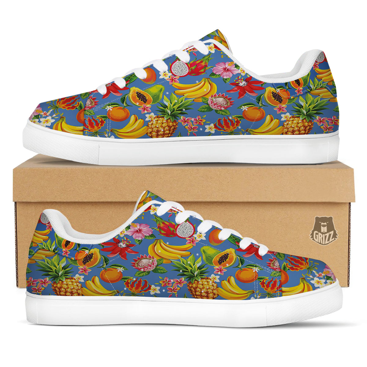 Fruits Aloha Tropical Print Pattern White Low Top Sneakers-grizzshop
