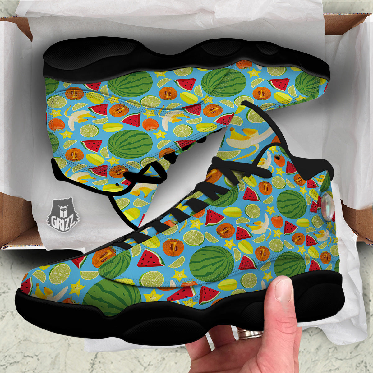 Fruits Depicting Print Pattern Black Basketball Shoes-grizzshop