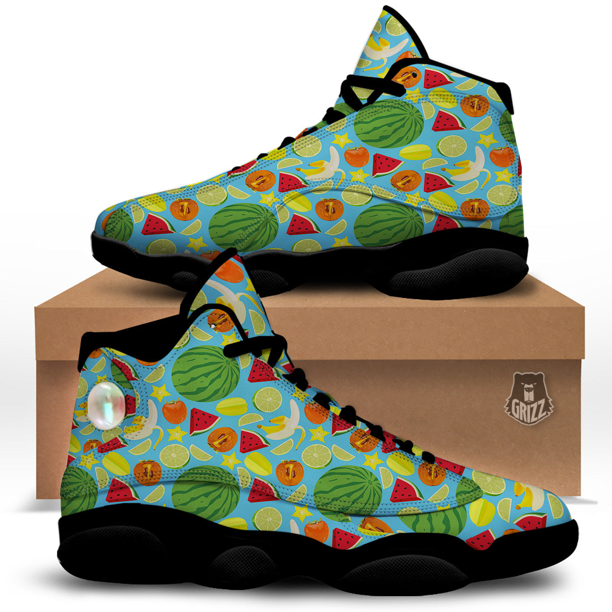 Fruits Depicting Print Pattern Black Basketball Shoes-grizzshop
