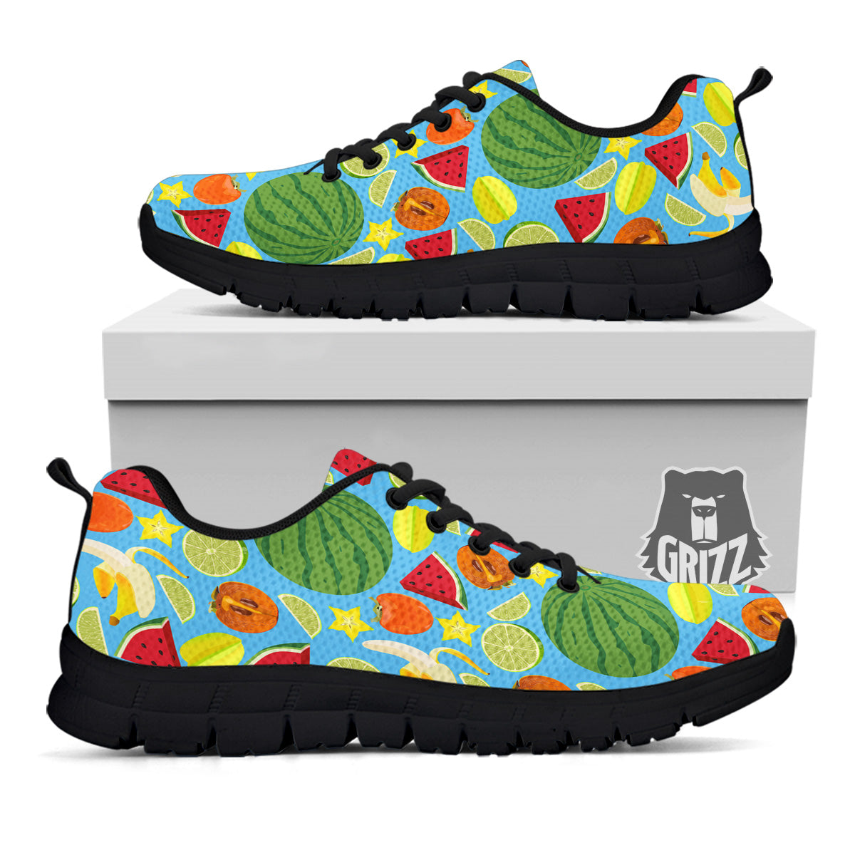 Fruits Depicting Print Pattern Black Sneaker-grizzshop