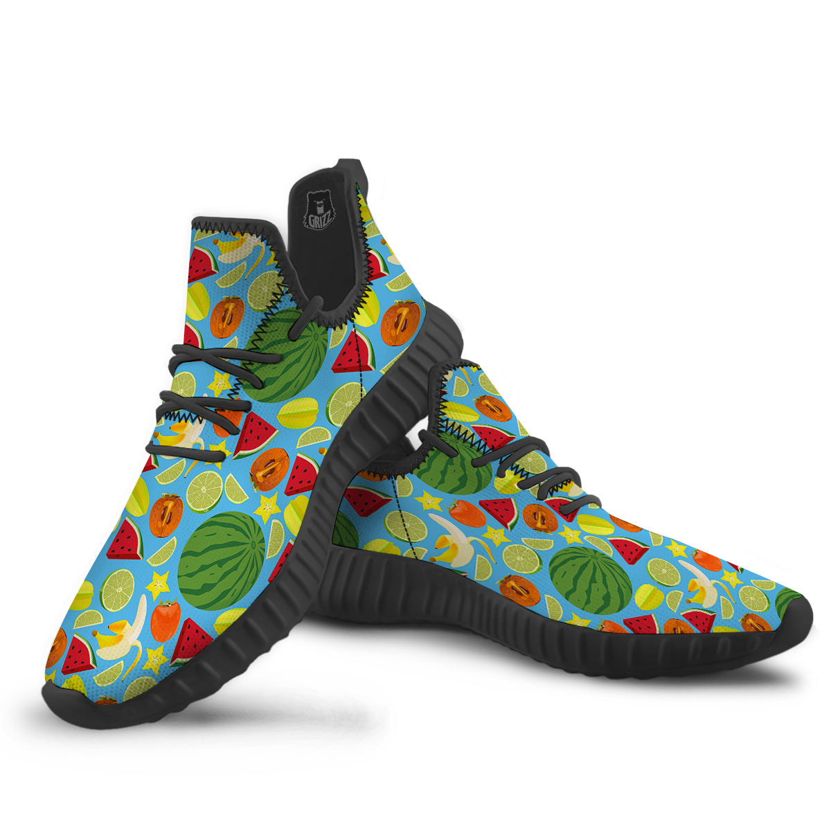 Fruits Depicting Print Pattern Black Walking Shoes-grizzshop